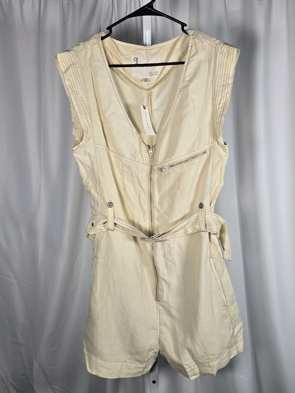Anthropologie Pilcro Romper Sz M Ivory Off White Utility Zip Belted Cargo NWT